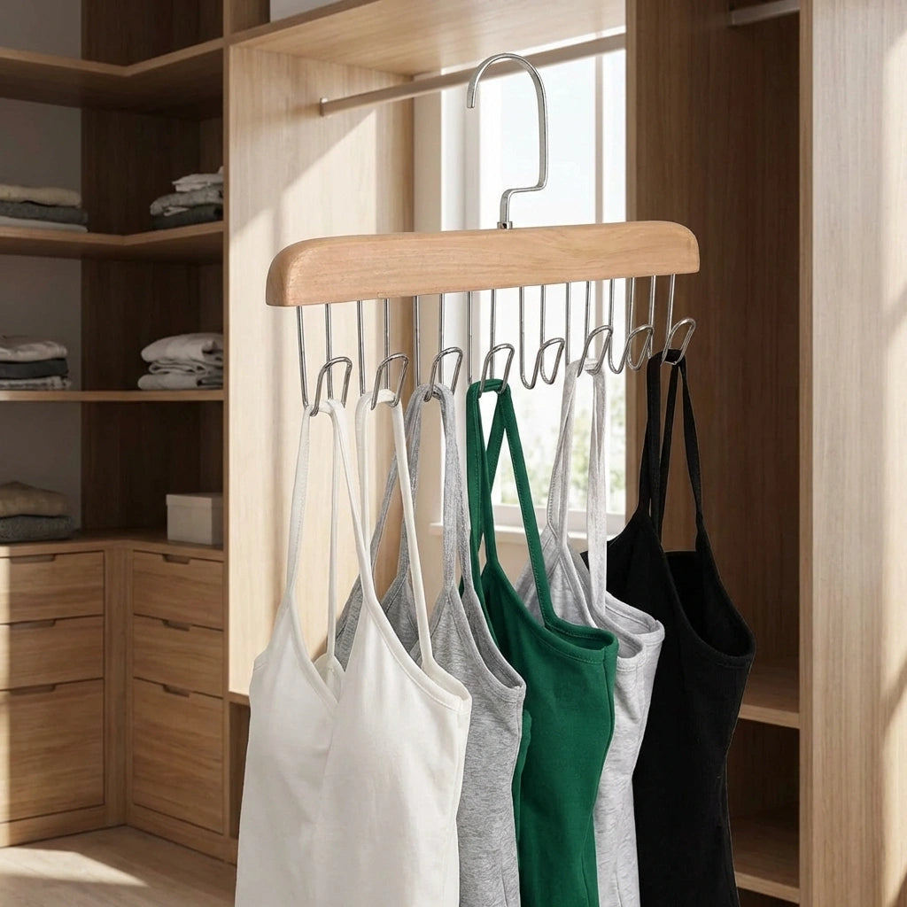 Multifunctional Wooden Hanger with Metal Hooks (Pack of 1)