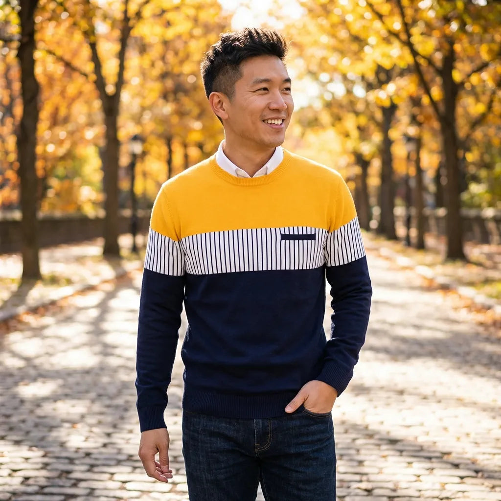 TRYTHIS Cotton Stripes Full Sleeves Round Neck Mens T-Shirt