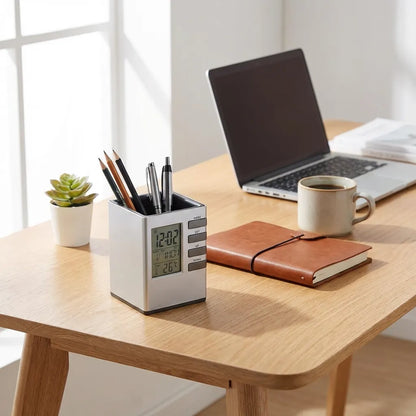 Smart Desk Clock Pen Holder