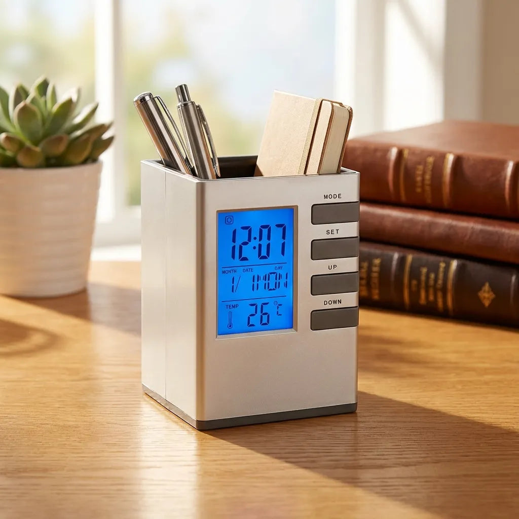 Smart Desk Clock Pen Holder
