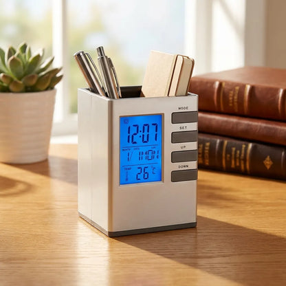 Smart Desk Clock Pen Holder