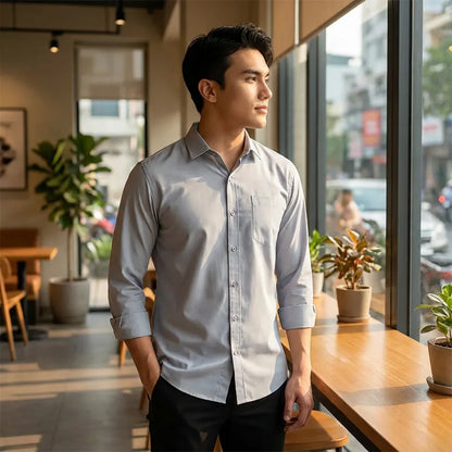 Men's Solid Satin Stylish Casual Shirt Grey