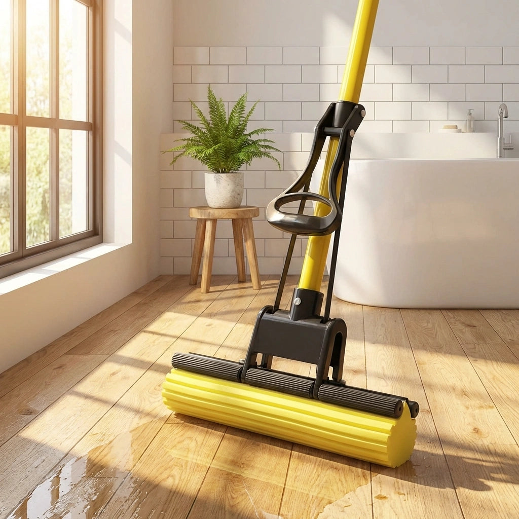 Folding Sponge Mop with Stainless Steel Handle – Easy Wring