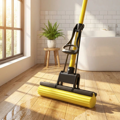 Folding Sponge Mop with Stainless Steel Handle – Easy Wring