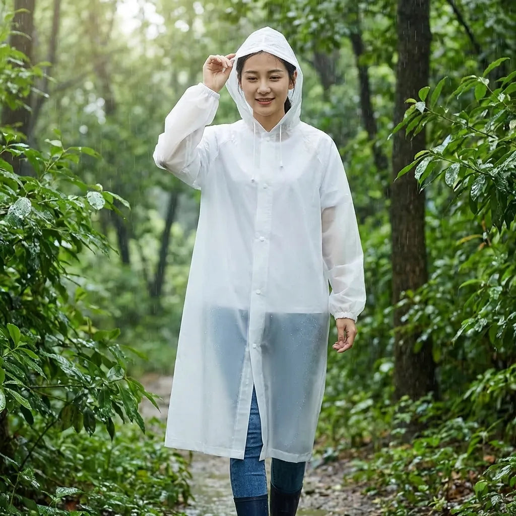 Unisex Hooded Button- Raincoat - Reusable for Adults