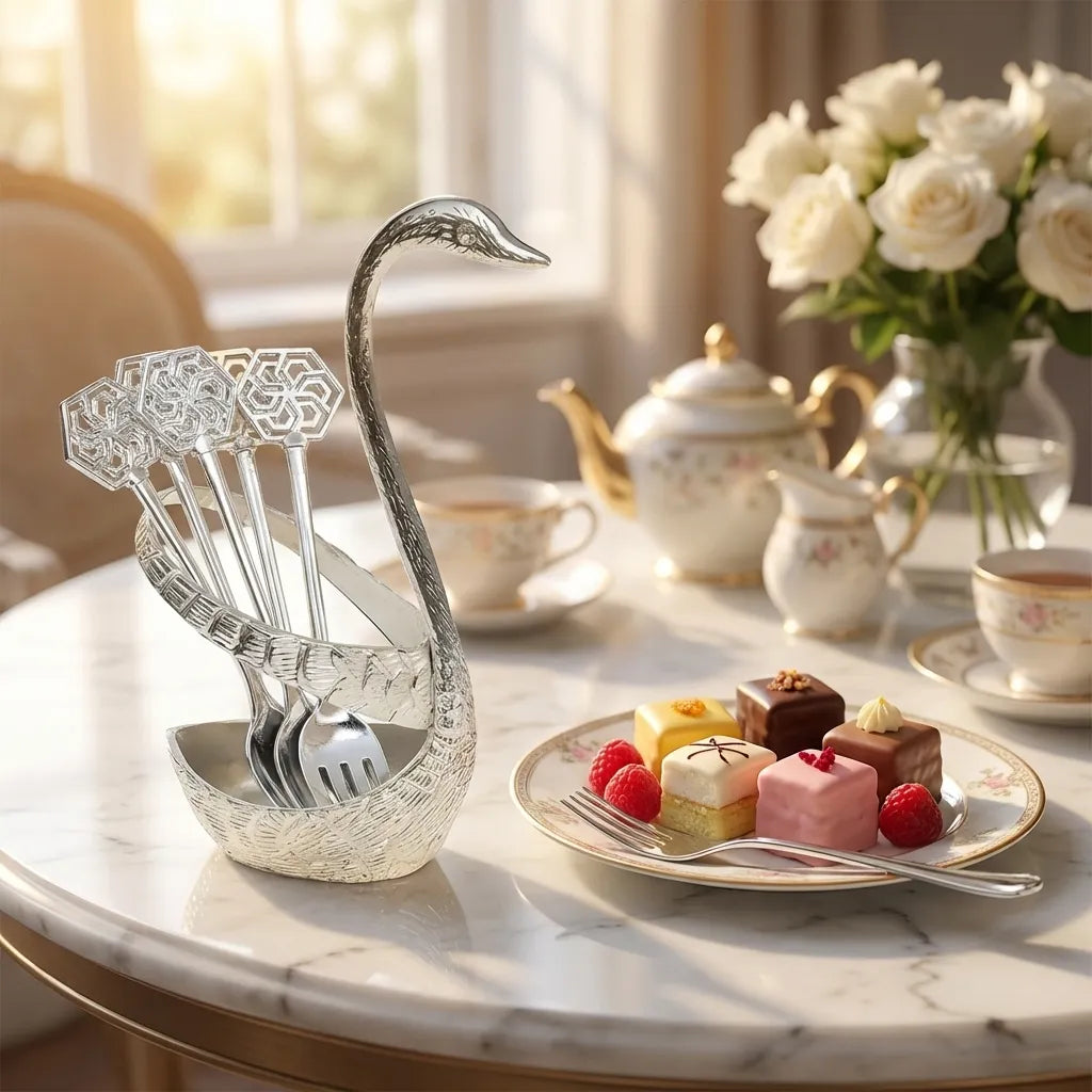 Swan Base Fork Holder With Fork Set for Kitchen & Home Decor