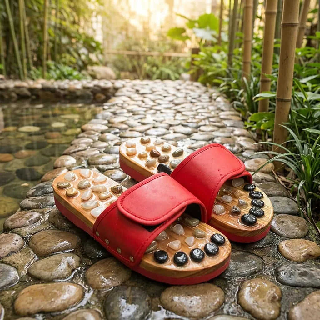 Acupressure Natural Stone Slippers (Red)