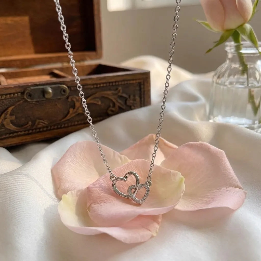 Women's Dual Heart Pendant with Chain Micro Plating