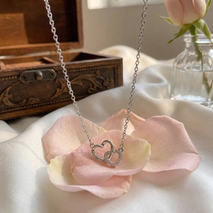 Women's Dual Heart Pendant with Chain Micro Plating