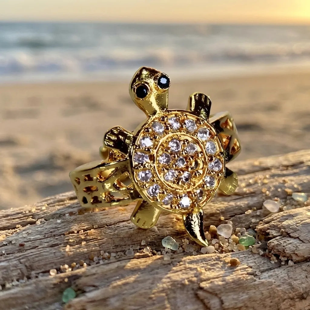 Panchdhatu Zircon Studded Turtle Meru Ring Set of 2