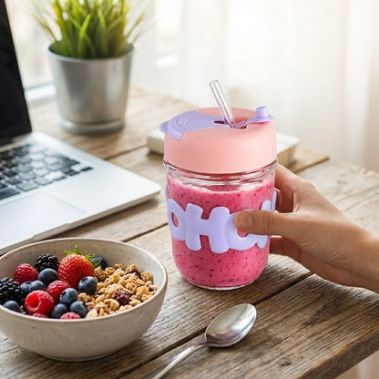 Glass Tumbler Mug with Lid & Silicon Sleeve