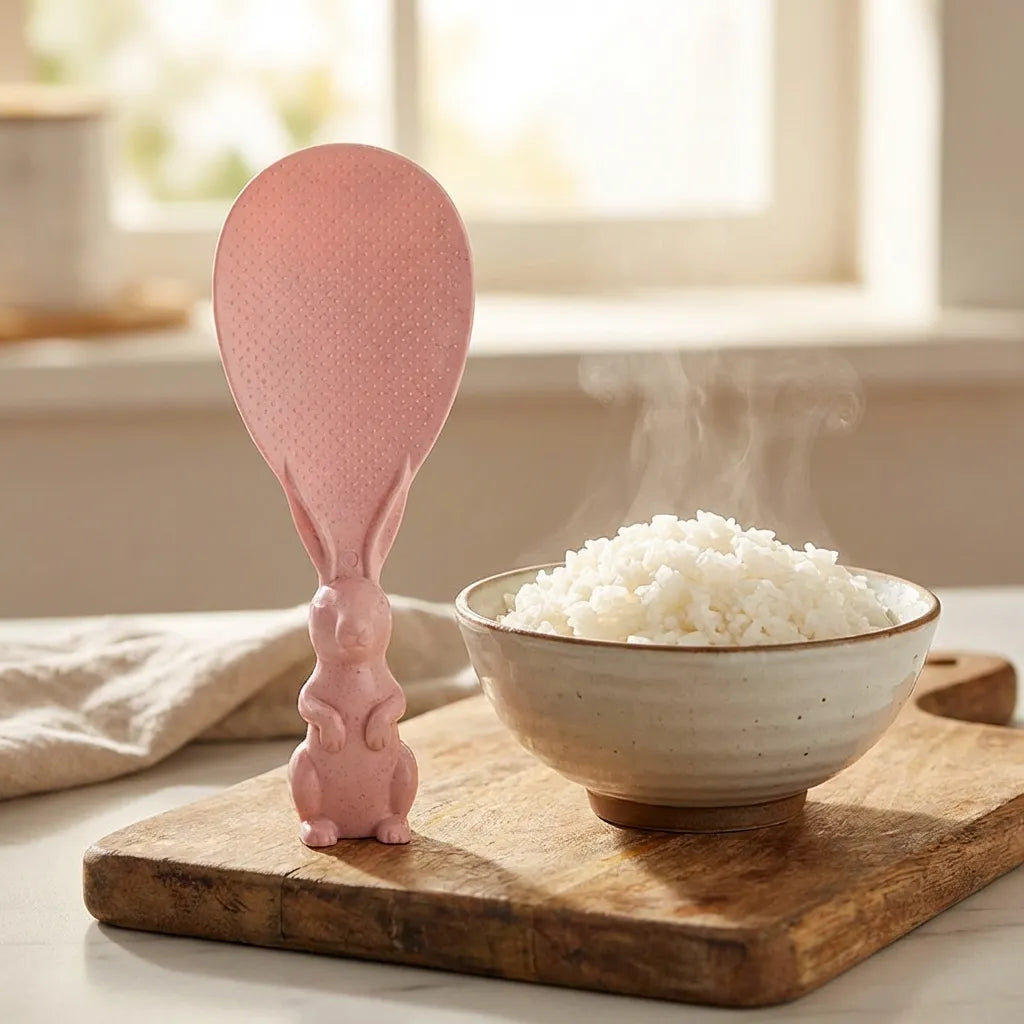 Rabbit Standing Non-Stick  Rice Spoon,Vertical Kitchen Serving Spoon (Pack of 3)