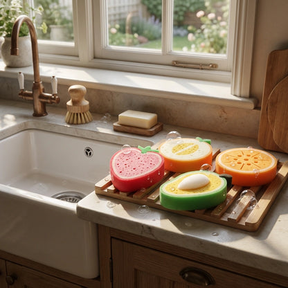 Cleaning Sponge- Fruits Shaped Kitchen/Bathroom Wash Cleaning Sponge (Pack of 4)