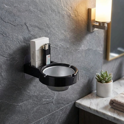 Stainless Steel Wall-Mounted Ashtray & Cigarette Lighter Storage Rack