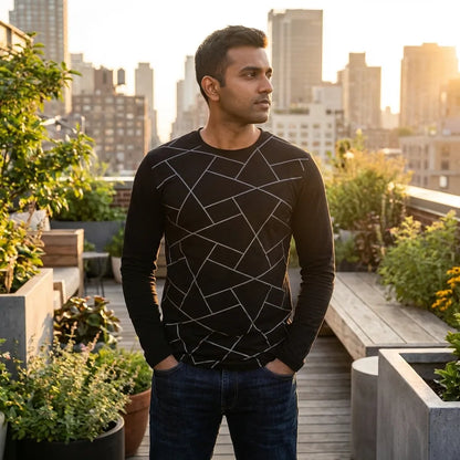Printed Black Cotton Tee