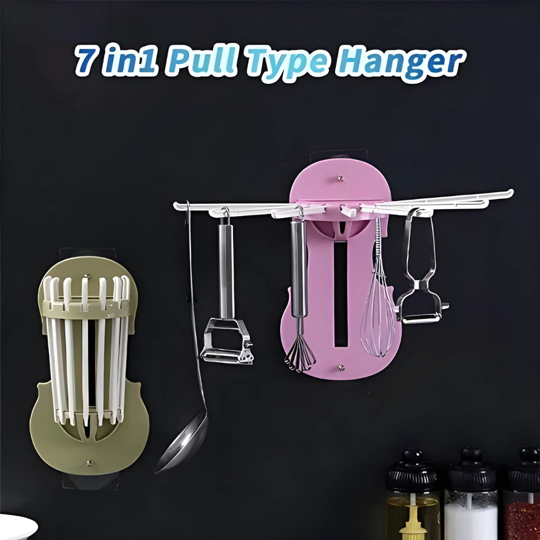 7 in 1 Multifunction Retractable Wall Mounted Pull Out Hanger Rack