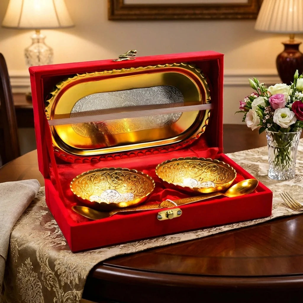 Plated Bowl Tray Set