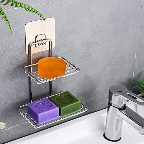 Double Layered Stainless Steel Soaps Storage Rack with Hook