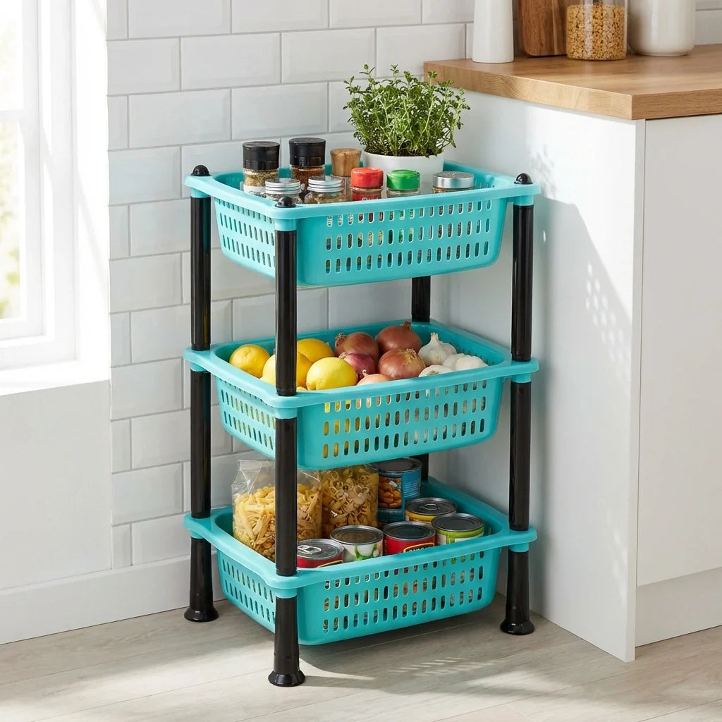 3 Layer Squre Kitchen Trolley Basket