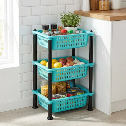 3 Layer Squre Kitchen Trolley Basket