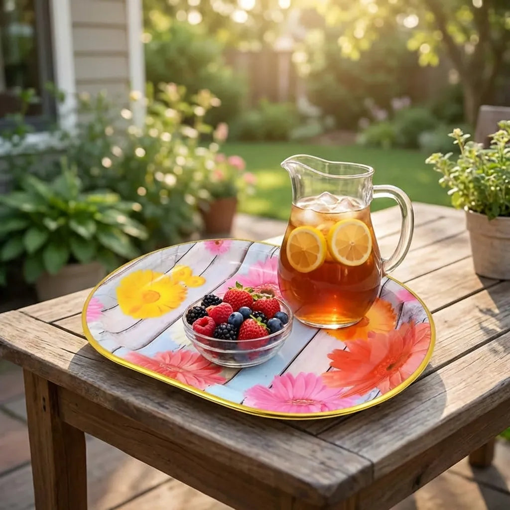 Plastic Flower Printed Design Serving Tray