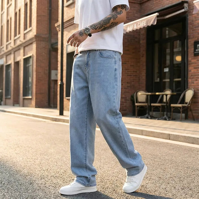 Men's Loose Fit Mid Rise Light Blue Jeans
