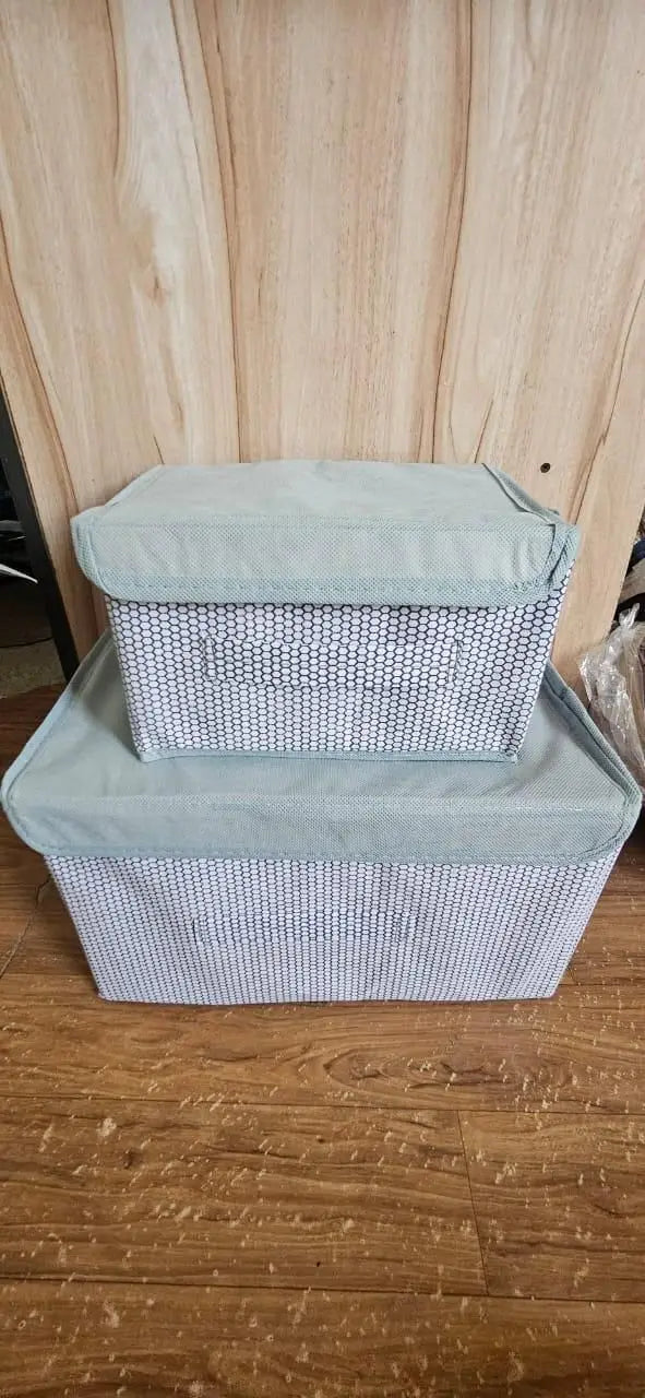 Foldable Non Woven Big and Small Storage Basket Bins Wardrobe Closet Organizer (Pack of 2)