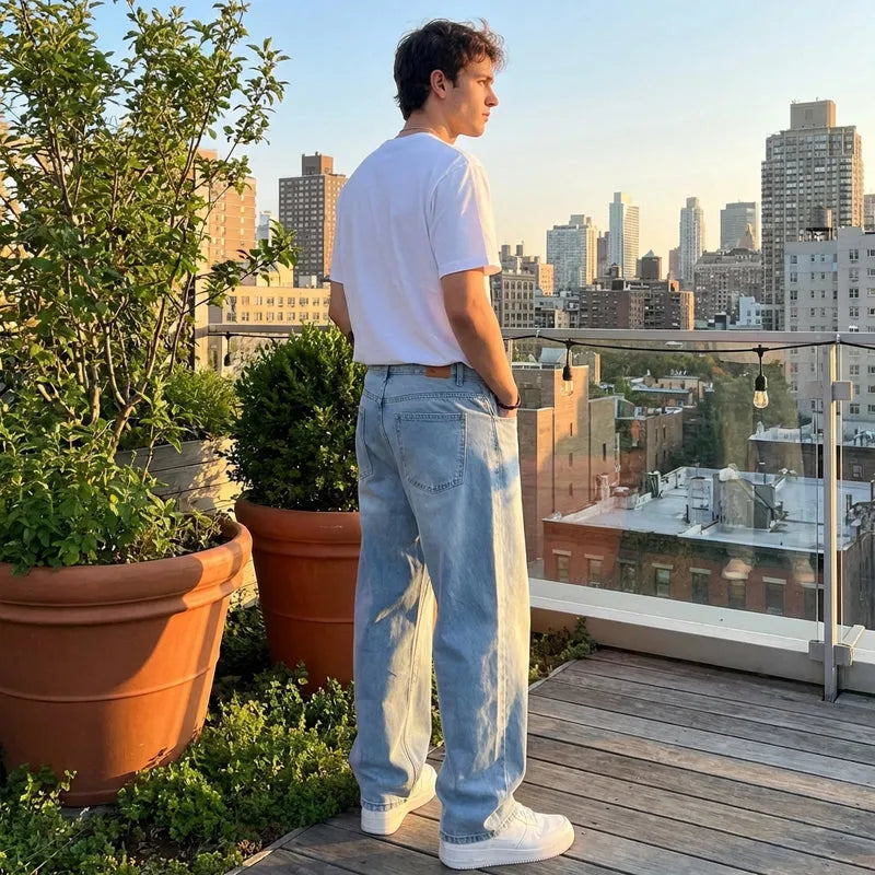 Men's Loose Fit Mid Rise Light Blue Jeans