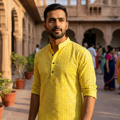 Yellow Printed Cotton Shirt