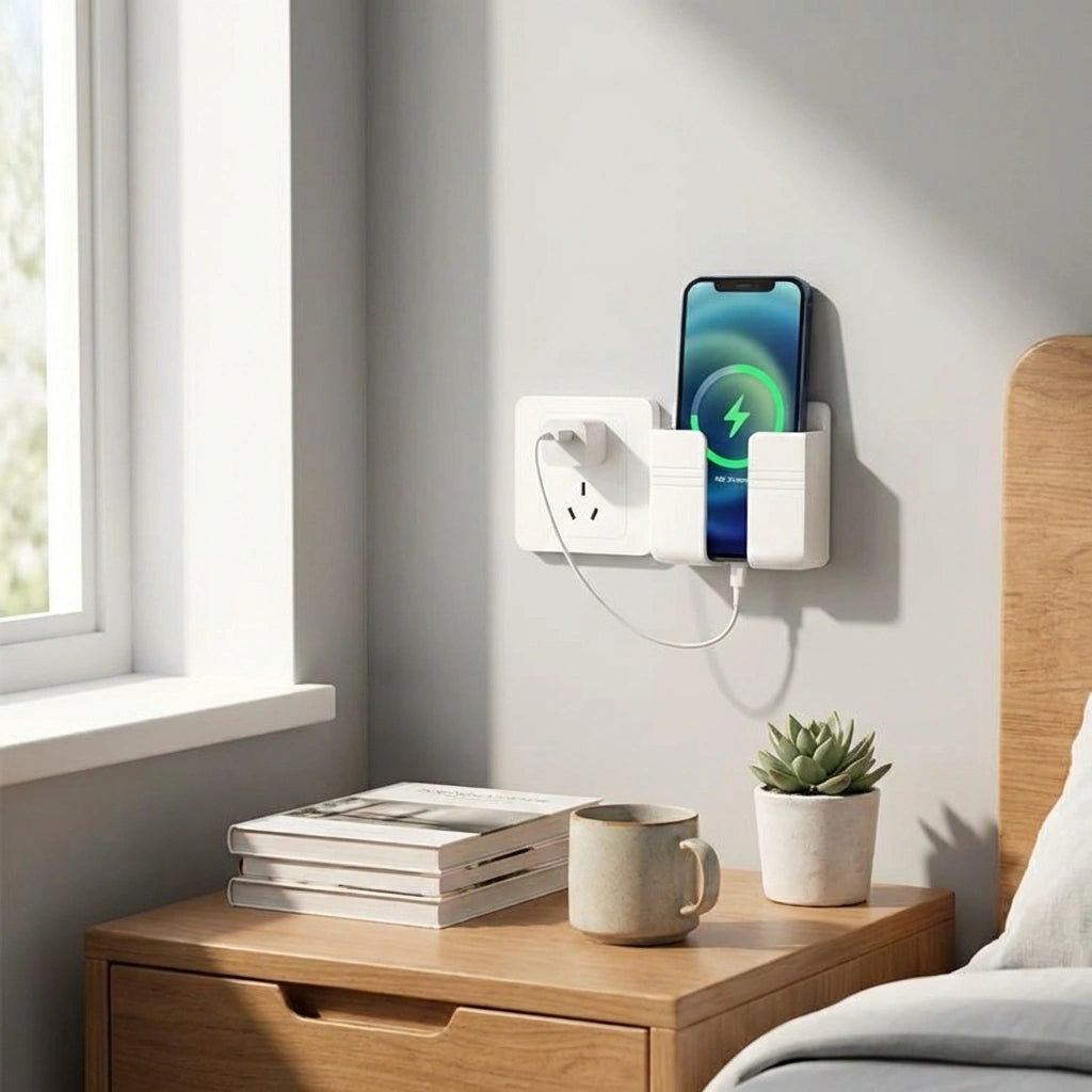 Wall Mounted Mobile Holder With Adhesive Strips& Charging Holder