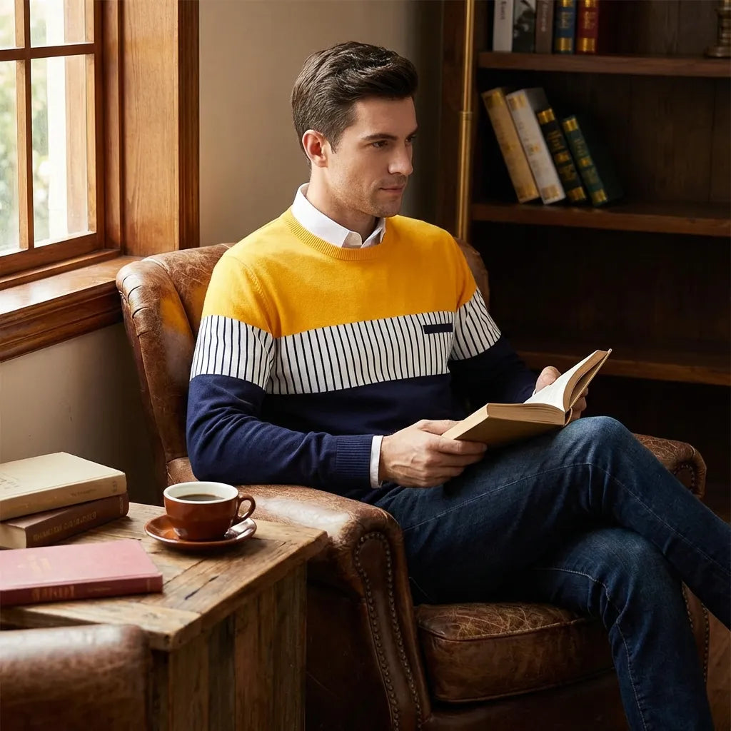 TRYTHIS Cotton Stripes Full Sleeves Round Neck Mens T-Shirt