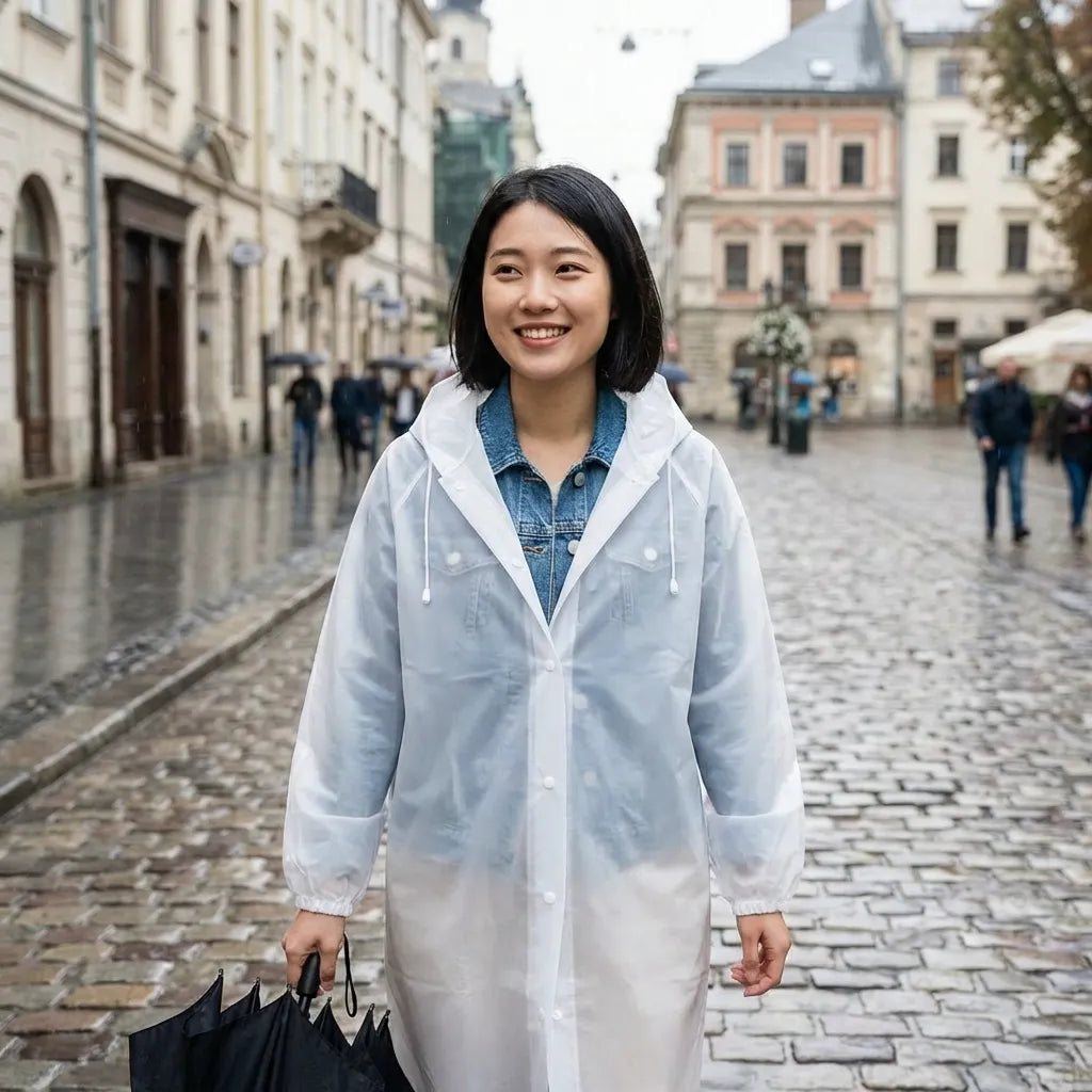 Unisex Hooded Button- Raincoat - Reusable for Adults