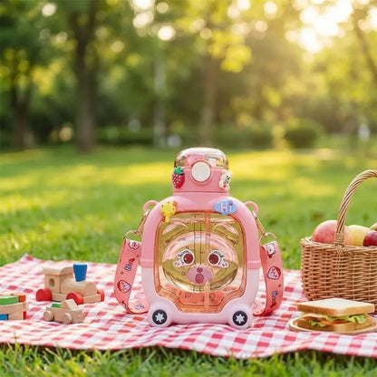 Cute Sipper Water Bottle with Straw and Strap
