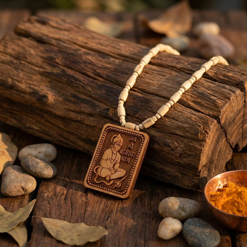 Bageshwar Dham Tulsi Mala with Wooden Hanumanji Locket