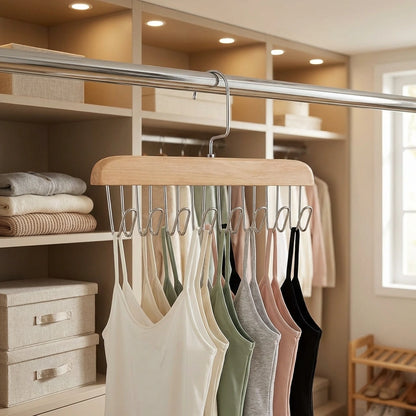 Multifunctional Wooden Hanger with Metal Hooks (Pack of 1)
