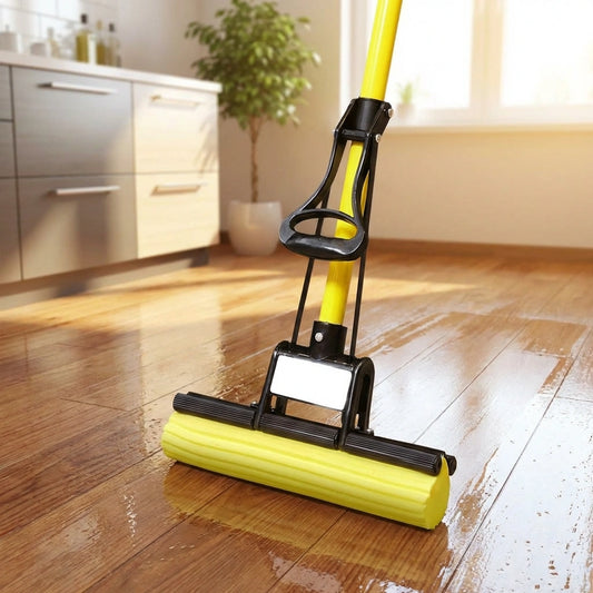 Folding Sponge Mop with Stainless Steel Handle – Easy Wring