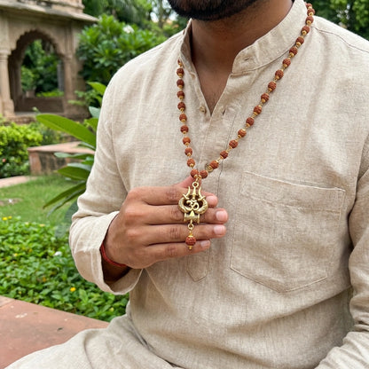 Rudraksha Mala with OM Trishul Pendant – 108+1 Beads