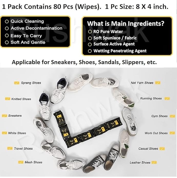 Sneaker & Shoe Cleaner Wipes(1 Packs of 80)
