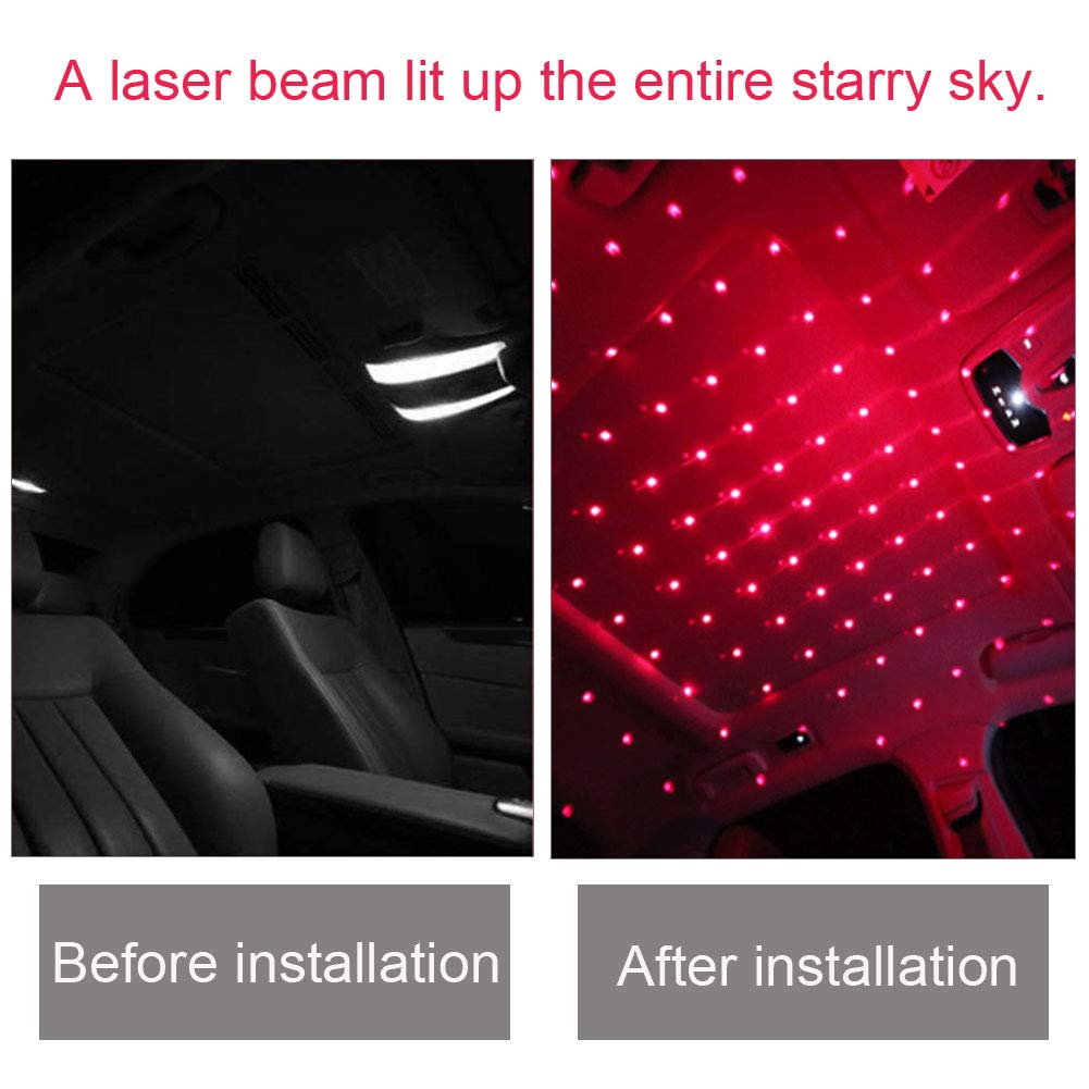 Car Roof Starry Sky Light , Usb Star Projector Night Light Auto Decor Lamp  With Usb Romantic Universal Ambient Projector Decorative Lamp(2pcs, Red)