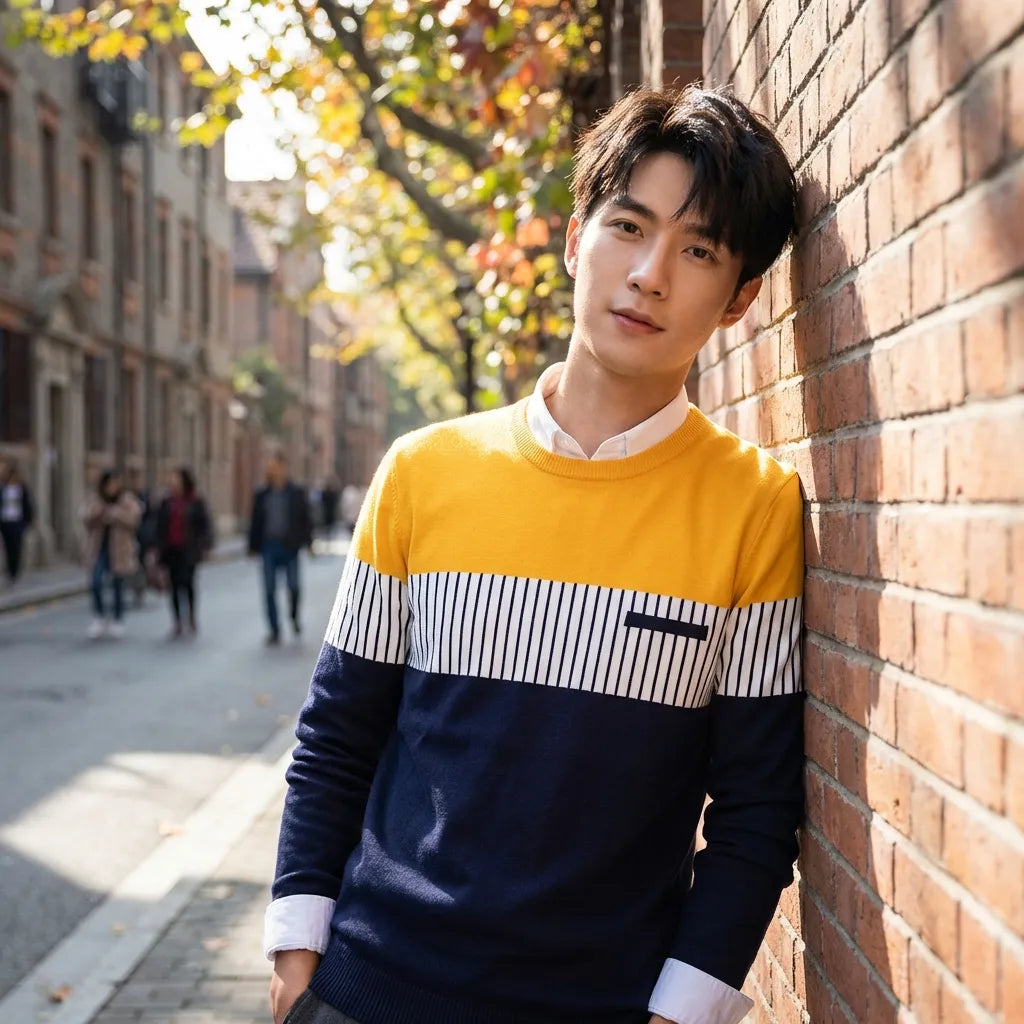 TRYTHIS Cotton Stripes Full Sleeves Round Neck Mens T-Shirt