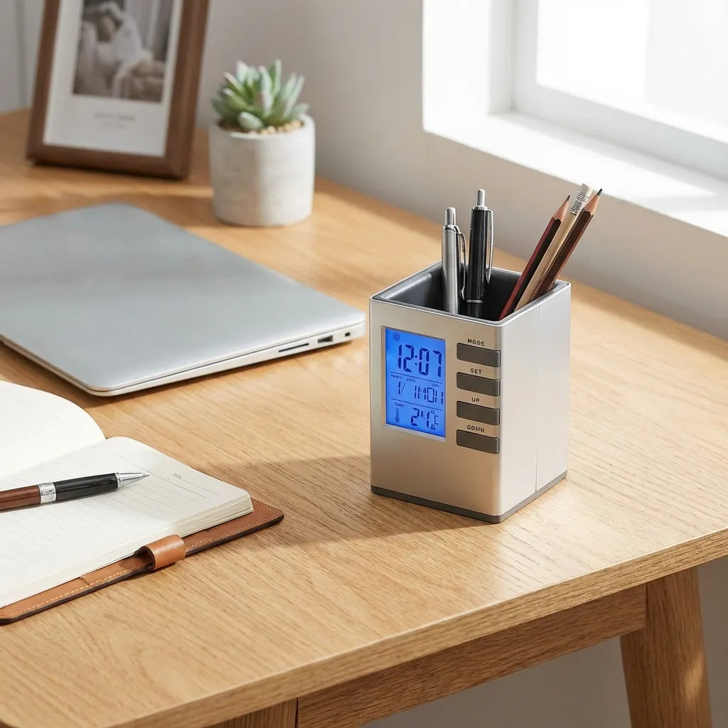 Smart Desk Clock Pen Holder