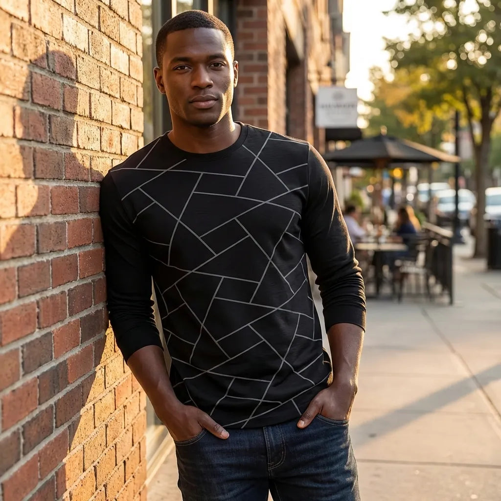 Printed Black Cotton Tee