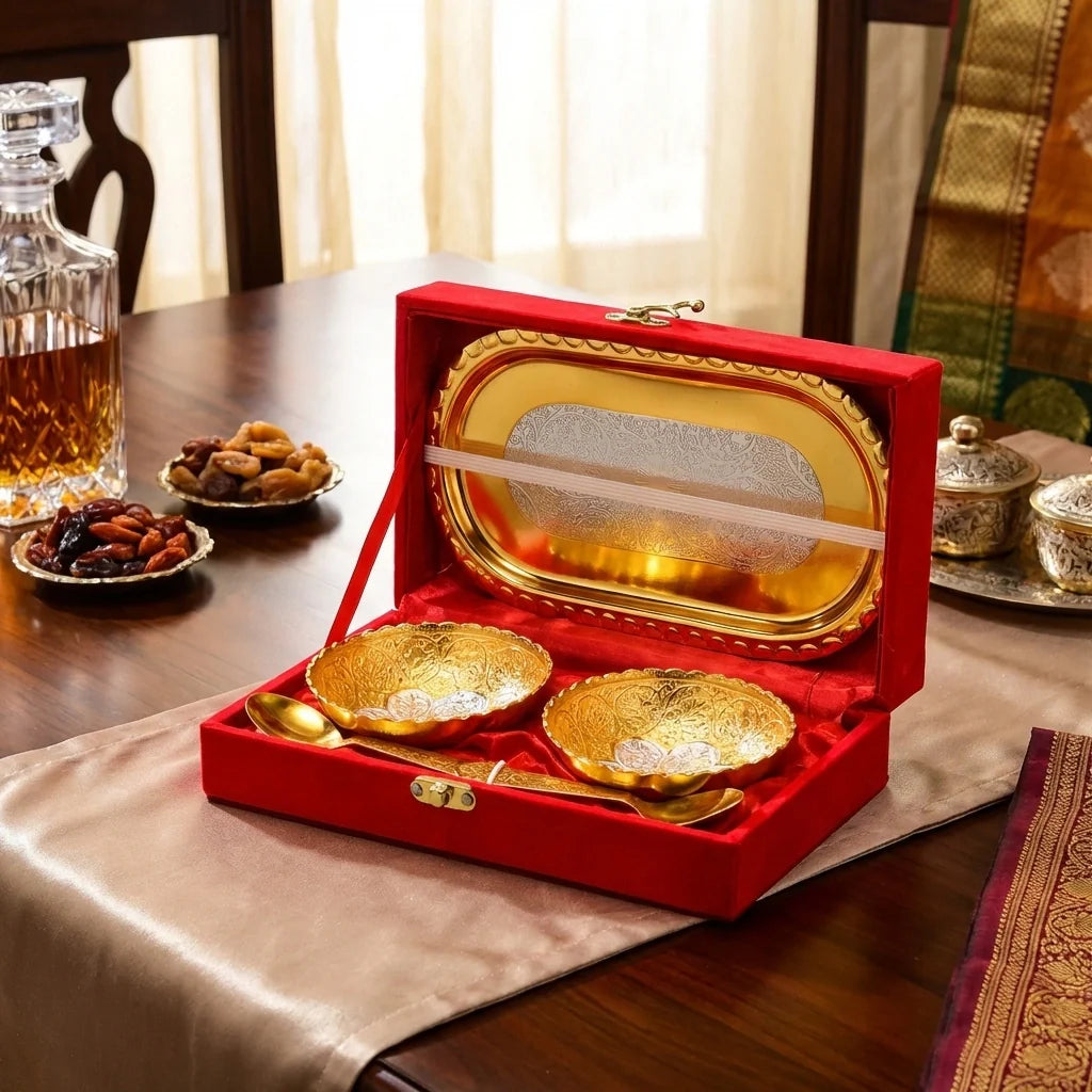 Plated Bowl Tray Set