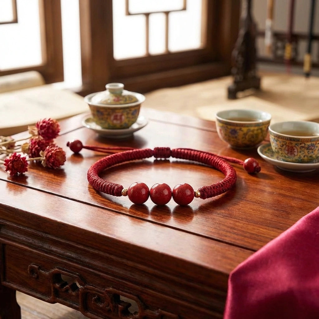 Hand-Woven Cinnabar Small Beads Bracelet