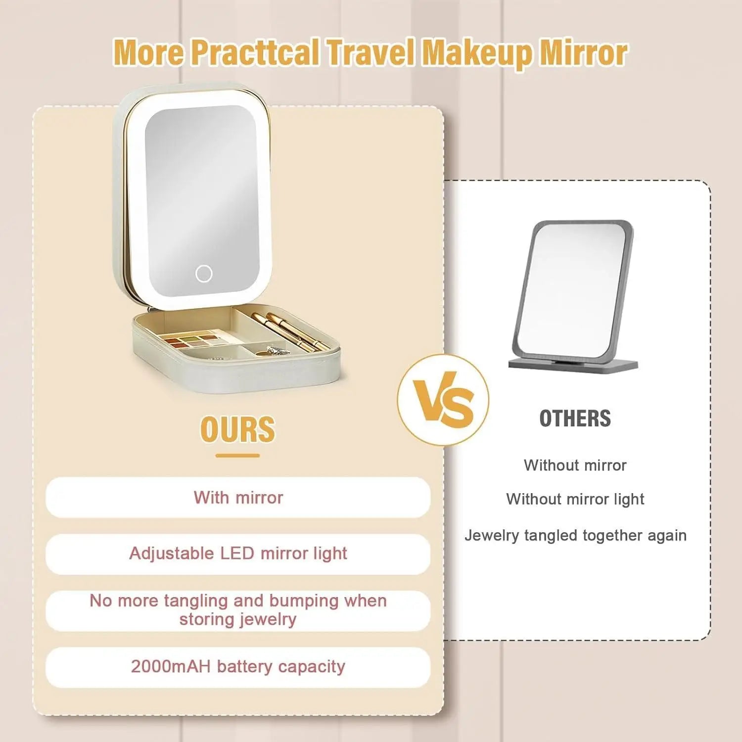 White Jewelry Box with LED Mirror