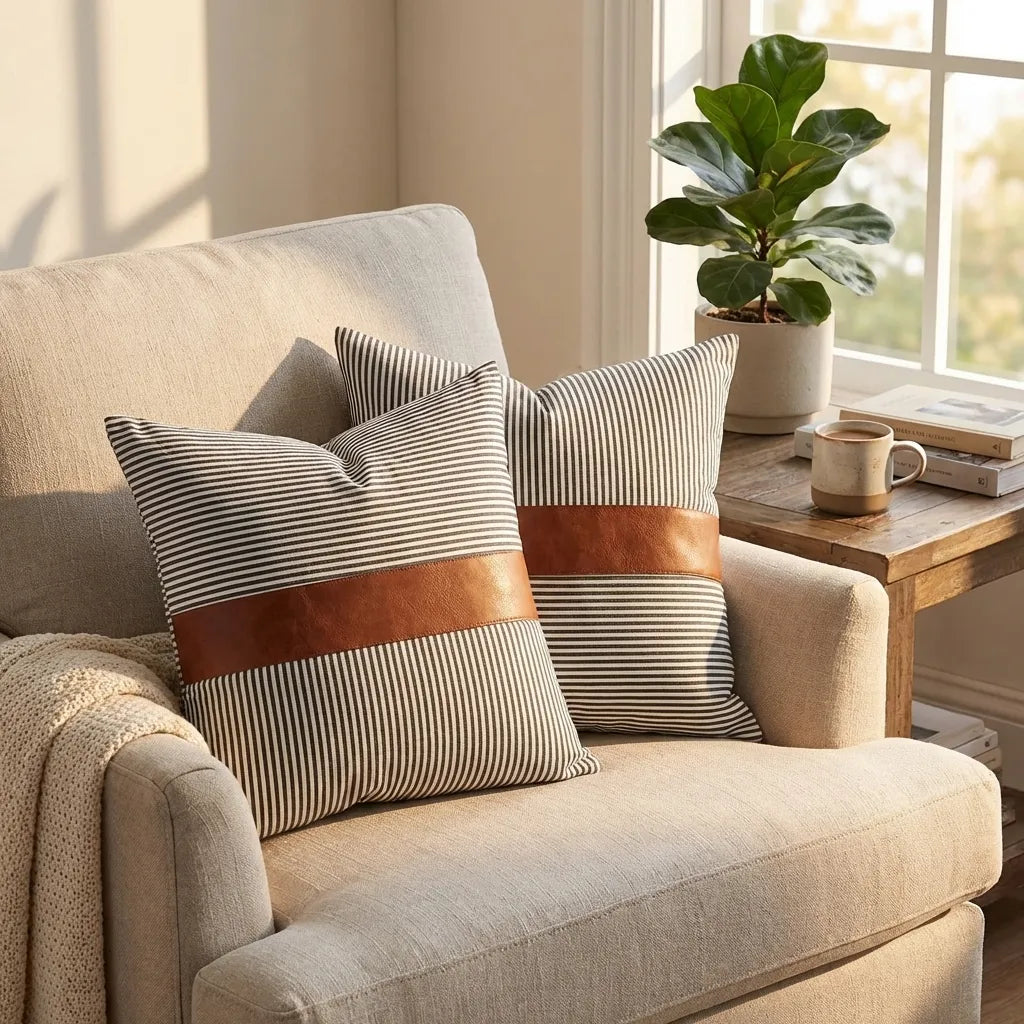 Leather & Cotton Pillow Covers