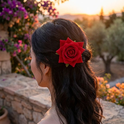 Red Rose Hair Clips