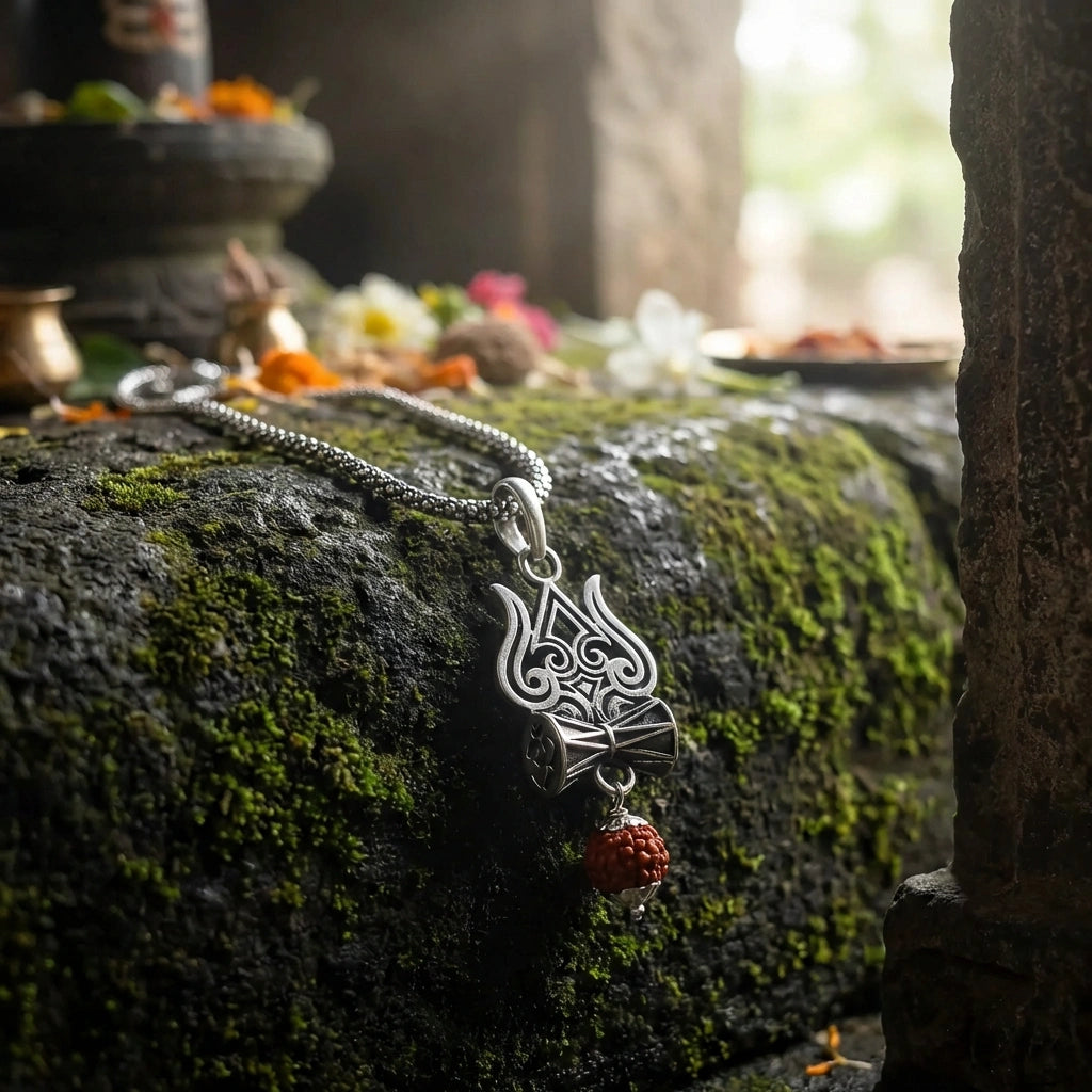 Trishul Damru Rudraksha Pendant Chain