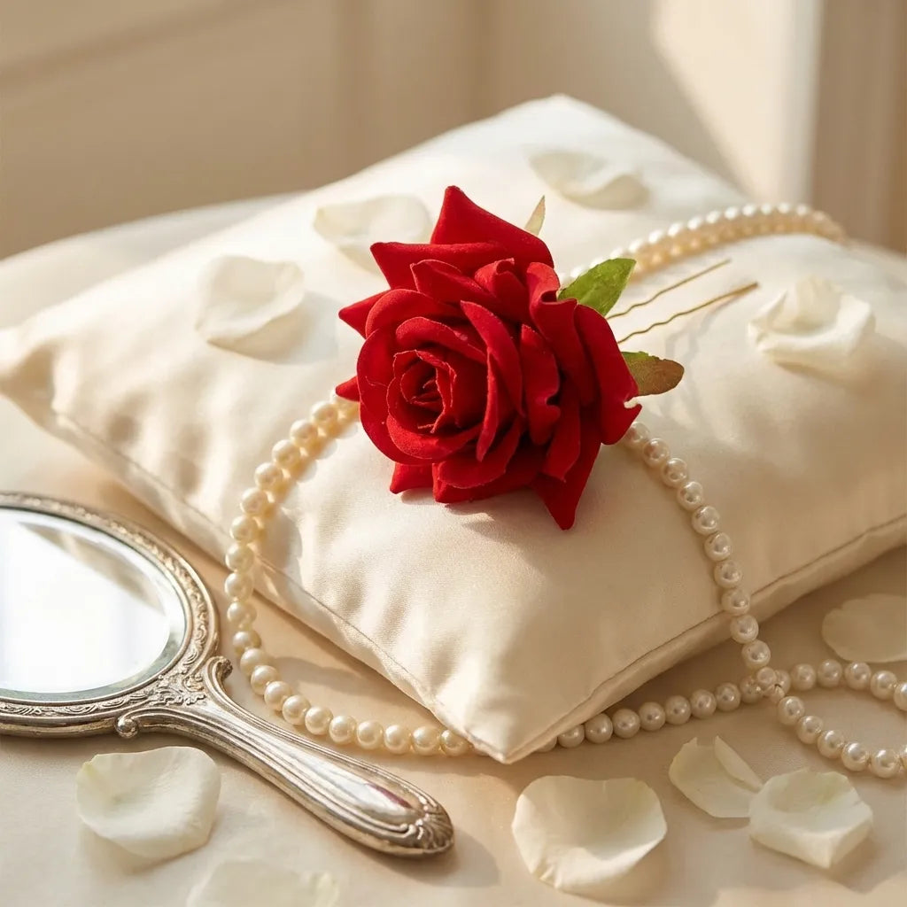 Red Rose Hair Clips