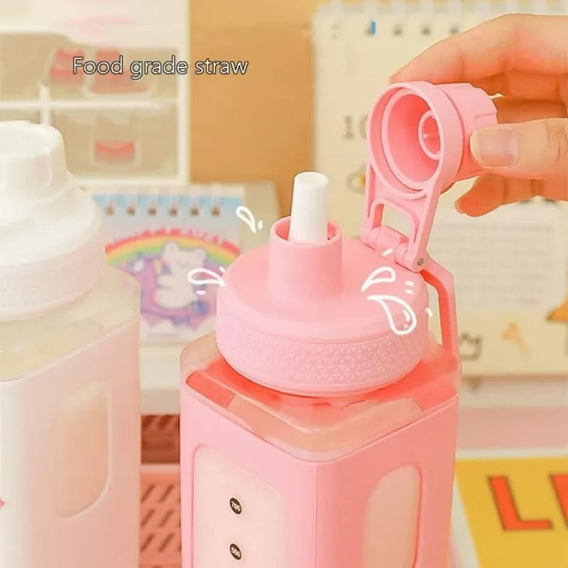 700ml Kawaii Water Bottle with Lid and Straw Water Bottles